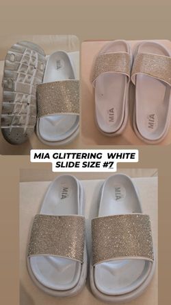 Glittering White Slide Sandals