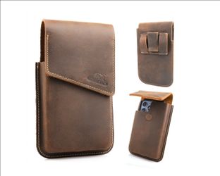 Topstache Leather Phone Holster with Belt Clip - L, Dark Brown