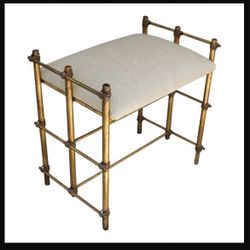 Mid Century Hollywood Regency Gilt Vanity Stool Metal Bench Rope Design 