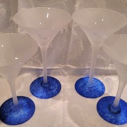 GREY GOOSE MARTINI COCKTAIL GLASSES COBALT BLUE SPECKLED BASES 
(contact info removed)"H, 2@ 7.5"H