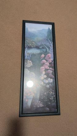 Tall Narrow Framed Garden Print – 38x14" Green Frame – Ready to Hang – Poway