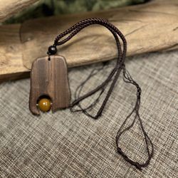 5208-HTT Handmade Sandalwood Natural Stone Pendant Necklace Long Adjustable New