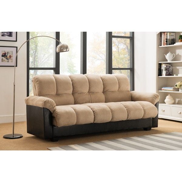 BEIGE Fabric Futon Sofa Bed w/ Armrest