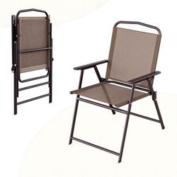 4 -Pack Folding Patio Chairs, Breathable Mesh Outdoor Chairs with Armrests, Foldable Dining Chairs for Backyard, Poolside, Camping