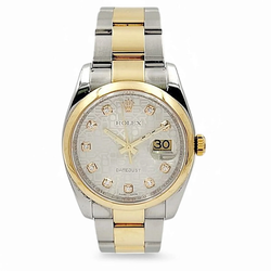 2005 Rolex DateJust 36mm Oyster Perpetual 18K Gold / Stainless Steel Watch Silver Diamond Dial. (116203)