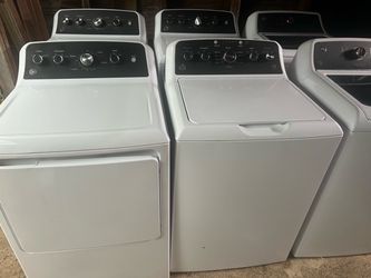 GE - 4.5 Cu. Ft. Top Load Washer with Water Leve. GE - 7.2 Cu. Ft. Electric Dryer with Long Venting up to 120 Ft - White with Matte Black