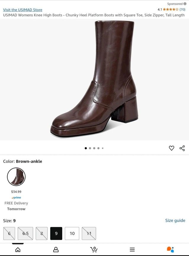 USIMAD Womens Ankle High Boots - Chunky Heel Platform Boots with Square Toe, 7