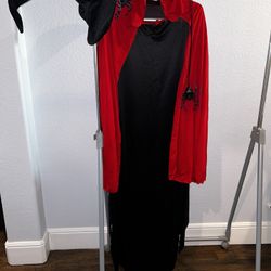 Halloween Witch Attire – Black Robe, Red Cape, & Hat Combo
