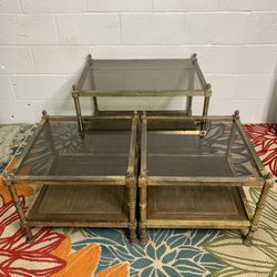 Glass Bronze Coffee Table Set  