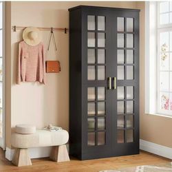 J0483 new assembled Tall Shoe Cabinet with Doors, 8-Tier Shoe Storage with Adjustable Shelves, Modern Shoe Organizer Shoe Rack Cabinet for Entryway, H