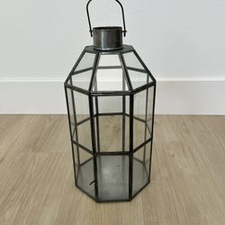 Decorative Lantern 14” H, Galvanized Metal And Glass, Modern Rustic Farmhouse