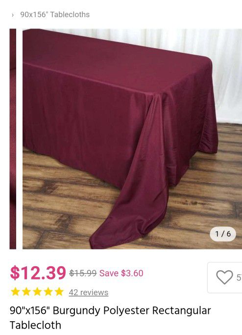 Wedding Burgendy Tablecloths 90x156 