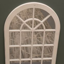 LARGE (36"H x 24"W) WHITE-PAINTED WOOD, WINDOW-PANE STYLE WALL MIRROR - firm price