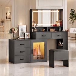 Vanity Desk with Mirror and Lights, Makeup Table Set with LED lights Black