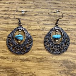 Boho Bronze Turquoise Stone Dangle Earrings