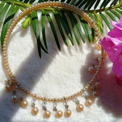 Vintage, Y2K, faux pearl and crystal one-size-fits-all princess necklace, boho