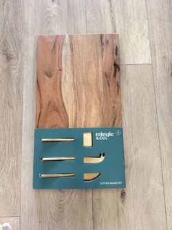 New Mingle & Co. Acacia Wood Cheese Serving Board Set with 3 Cheese Knives, 18 in