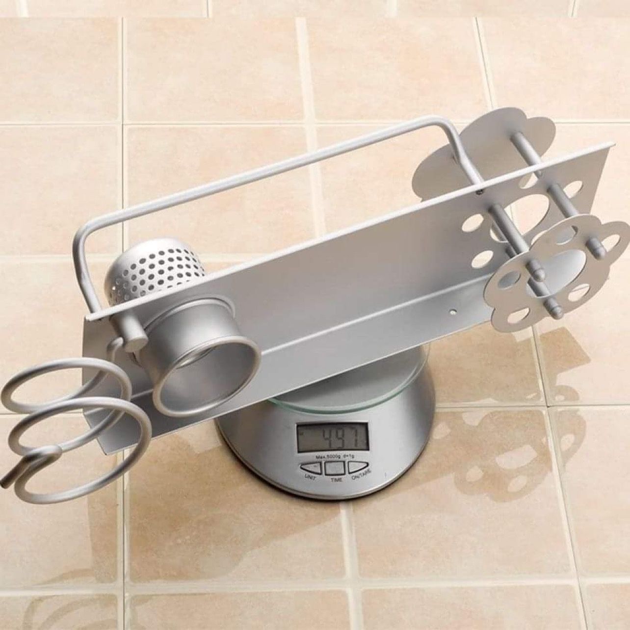Bathroom Hair Dryer Holder Hair Blow Dryer Comb Holder Organizer Shelf Rack Stand Wall Mounted Hanging Rack with Cup Space Aluminum (with Toothbrush H