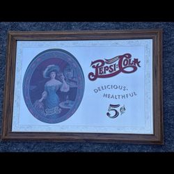 Vintage Pepsi Cola Delicious Healthful 5 Cent Collectors Mirror With Frame 