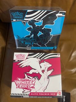 New* Pokemon TCG Trading Cards Scarlet & Violet ETB BLACK BOLT WHITE FLARE  Elite Trainer Box including Promo & 9 Packs  - Brand New! Sealed!
