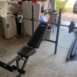 Adjustable Weight Bench With Bar And Weights
