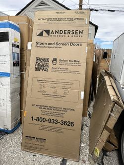 Brand new in box Andersen 2000 Series 32 in. x 80 in. White Universal Full View Retractable Aluminum Storm Door with Nickel Hardware  We locate in hes