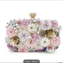 Floral Embellished Polyester Clutch