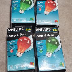 Lot Of 4 -2 Red 2 Green - Party Holiday Light Bulbs 25 Watt A19