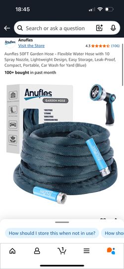 Aunfles 50FT Garden Hose - Flexible Water Hose with 10 Spray Nozzle, Lightweight Design, Easy Storage, Leak-Proof, Compact, Portable, Car Wash for Yar
