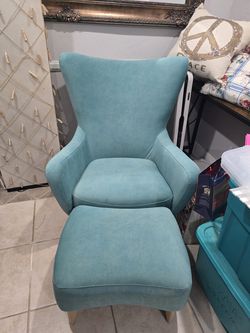 Beautiful Teal Chair with Ottoman