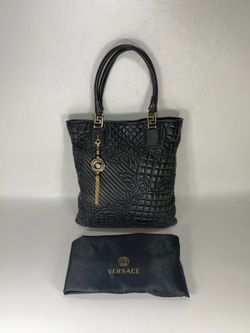 Gianni Versace Vanitas Baroque Quilted Black Tote with Gold Medusa Tassel