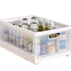 2 Pack, Pull-Out Cabinet Organizer Sliding Drawer Storage For Kitchen & Bathroom, Plastic Slide Basket With Handle & Double-Side Adhesive Nano Film