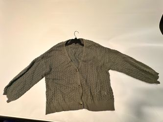 Margeaux & Ellie Open-Knit Crochet Cardigan — Olive Green — Button Front