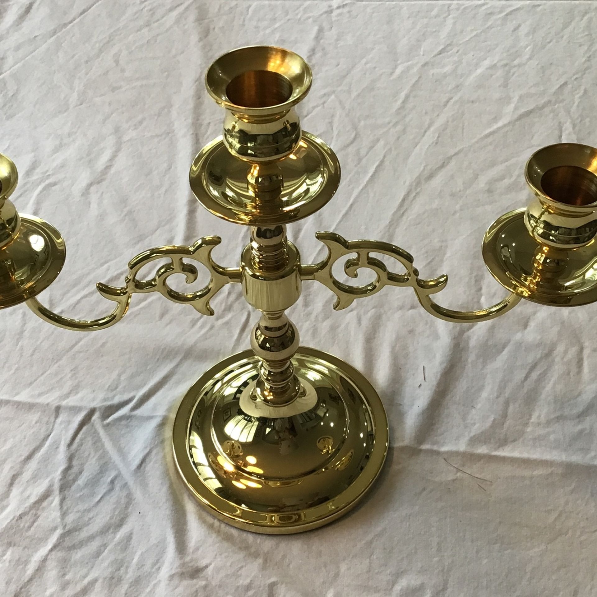 Vintage Three Arm Candelabra, Polished Brass