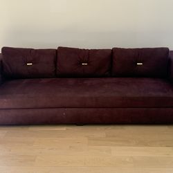 Maroon Velvet Sofa Gold Accents