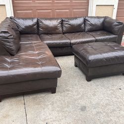 Genuine Leather Sectional Couch With Ottoman