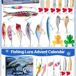 Fishing Advent Calendar 2025, 24 Day Fishing Lure Advent Calendar Fishing Tackle Set for Adult Men Teens Boy, Christmas Countdown Calendar Xmas Surpri