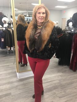 Black sheared mink jacket with cross fox collar