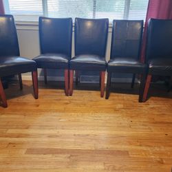5 Brown Leather Chairs 