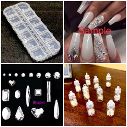 Set Holo Nail Gems: Box of 1,000 MultiSz Round, 10 Jars of 10ea, LG Multi Shapes
