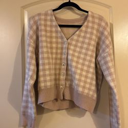DAZY Beige Gingham Sweater Cardigan Size M
