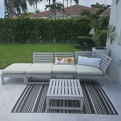 5 Piece Wooden Patio Set With Sunbrella Cushions 