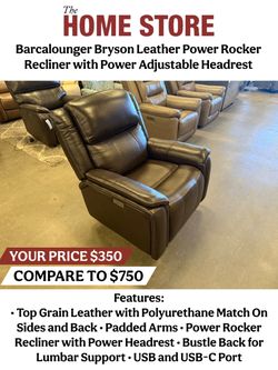 Barcalounger Bryson Leather Power Rocker Recliner with Power Adjustable Headrest
