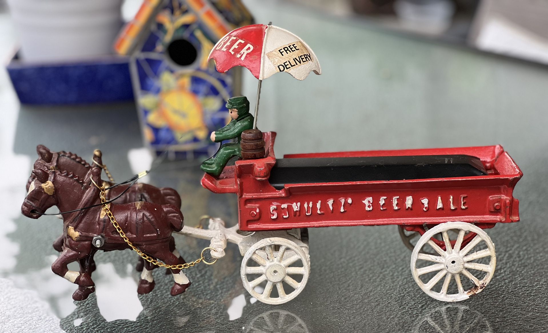 Vintage Schultz Beer & Ale Cast Iron Horse and Wagon for Sale in