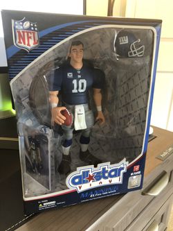NFL Eli Manning 2008 All Star Vinyl Action Figure with Toy Football and Trading Card Upper Deck NIB