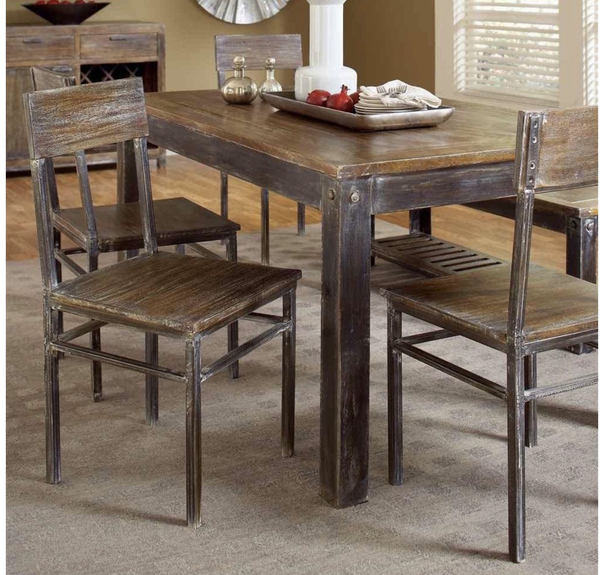 Farmhouse Dining Table and Chairs - Metal/Wood