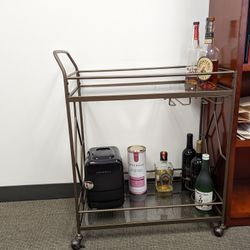 Rolling Bar Cart With Glass Shelves