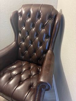 Brown Leather Tufted Wingback Armchair