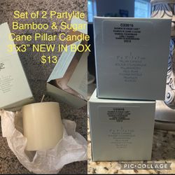 Set of 2 Partylite Bamboo & Sugar Cane Pillar Candle 3”x3” 