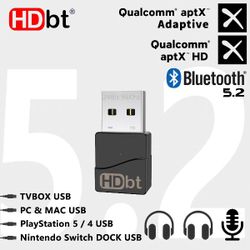 USB Bluetooth 5.2 Audio Adapter for PS5, PS4,Switch,Mac. Compatible Bone Conduction Headsets Wireless Audio Dongle with aptX HD Support